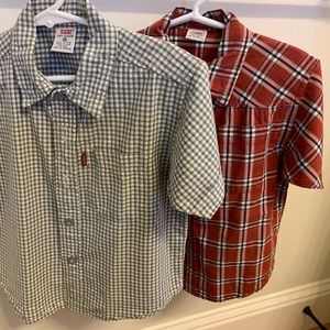 TWO Levi's Dry Goods Toddler Boy Button Up Short Sleeve Shirts 3T - Levi Strauss